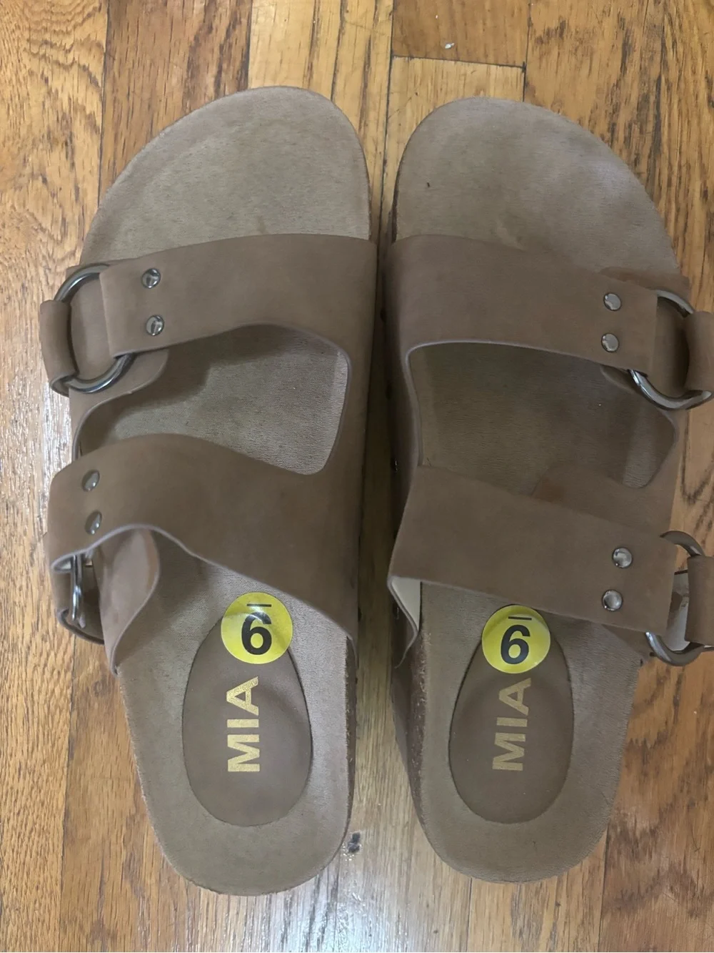 MIA Taupe Platform Double Buckle Sandals Size